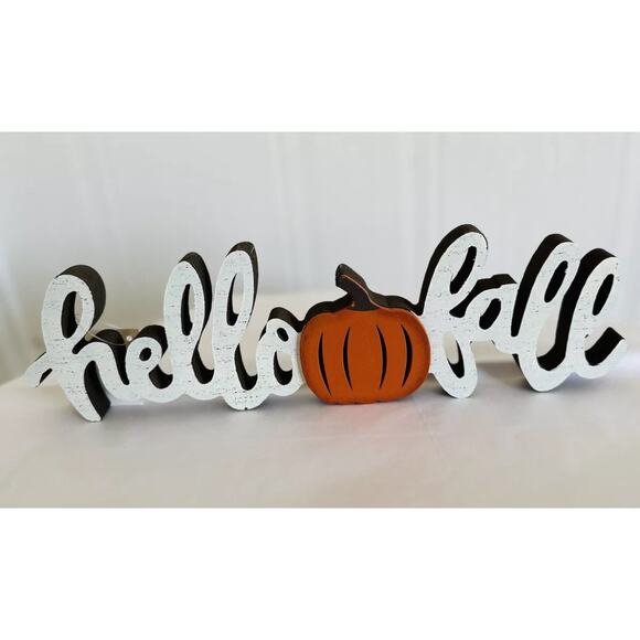 Festive Hello Fall Wooden Sign, Rustic Wood Pumpkin Decor or Tabletop Runner - Picture 5 of 6